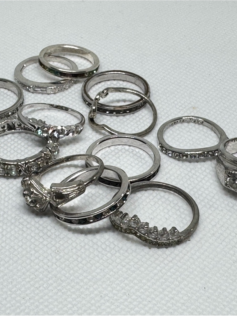 15pc CZ Rhinestone Silver Tone Ring Lot Bands Solitaires Wedding Style Lot H